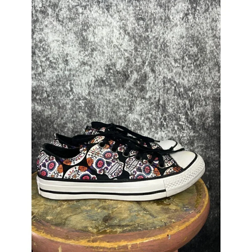 Converse shoes Women 7 men 5 All Star Sugar Skull Black Day Of The Dead Sneakers